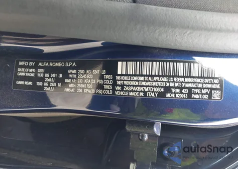 2021 Alfa Romeo Stelvio Ti Sport Awd from USA, damaged, VIN ZASPAKBN7M7D10604